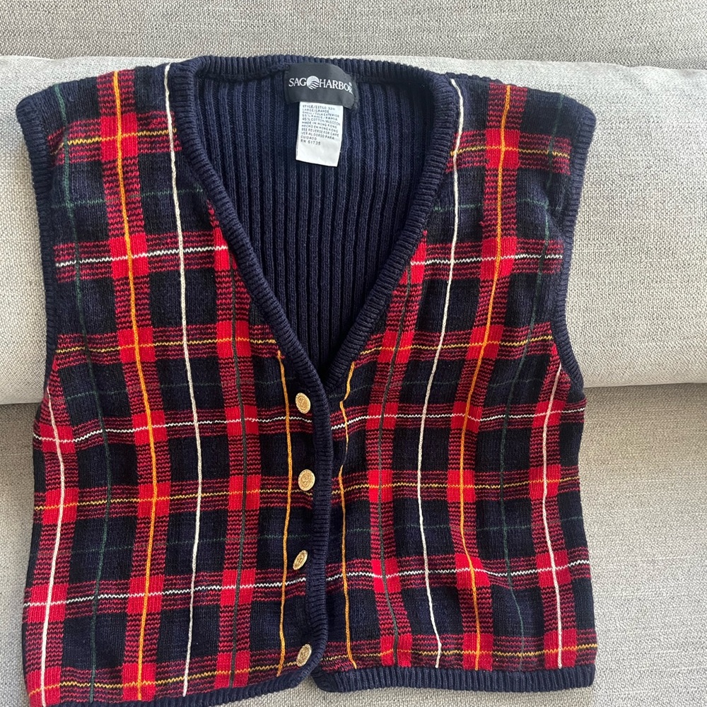 Sag Harbor Plaid Knit vest academia grandpa aesthetic old money